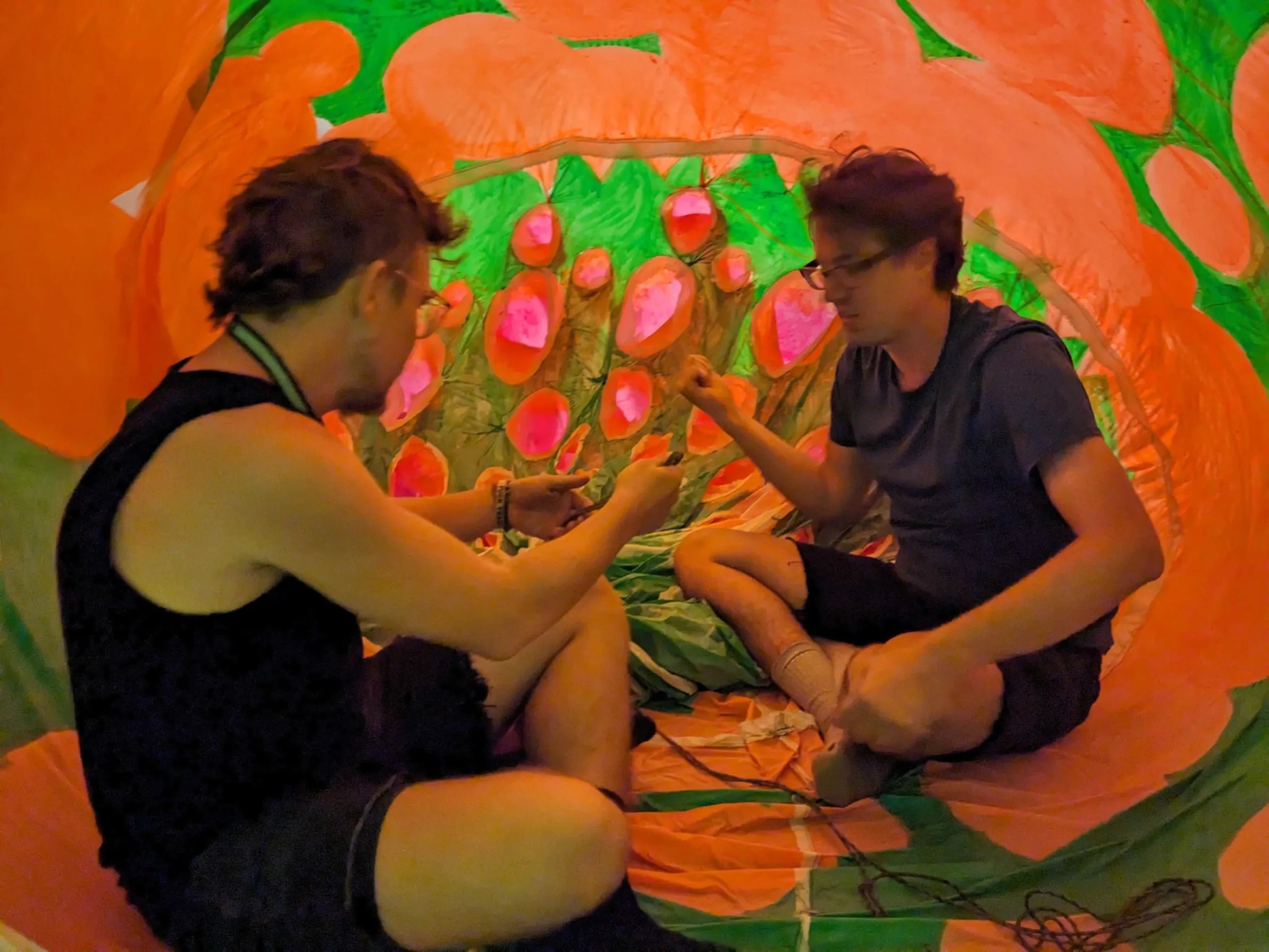 Kyle and Mike working on the worm