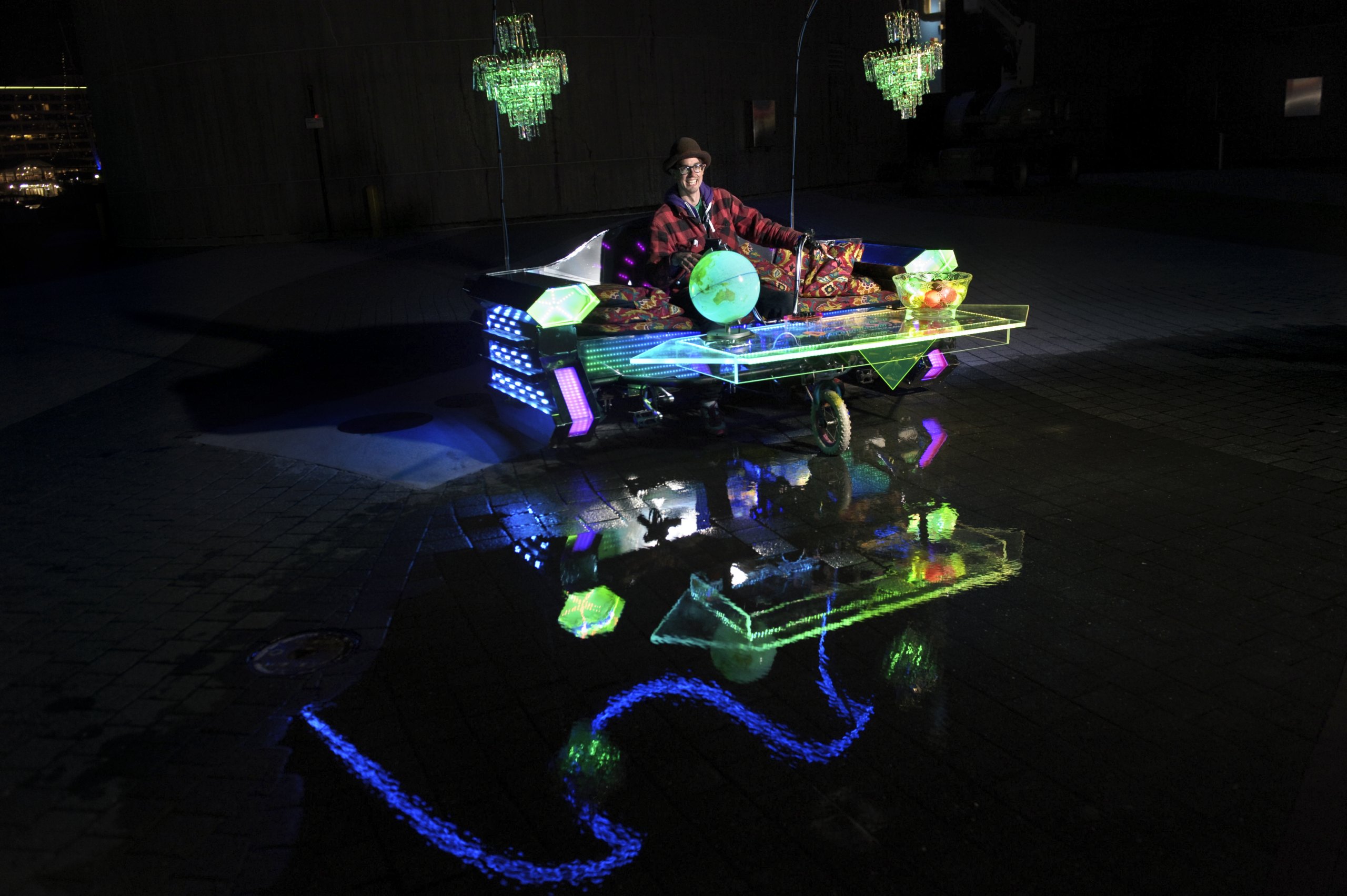 Artist Michael Bowman showing off his creation