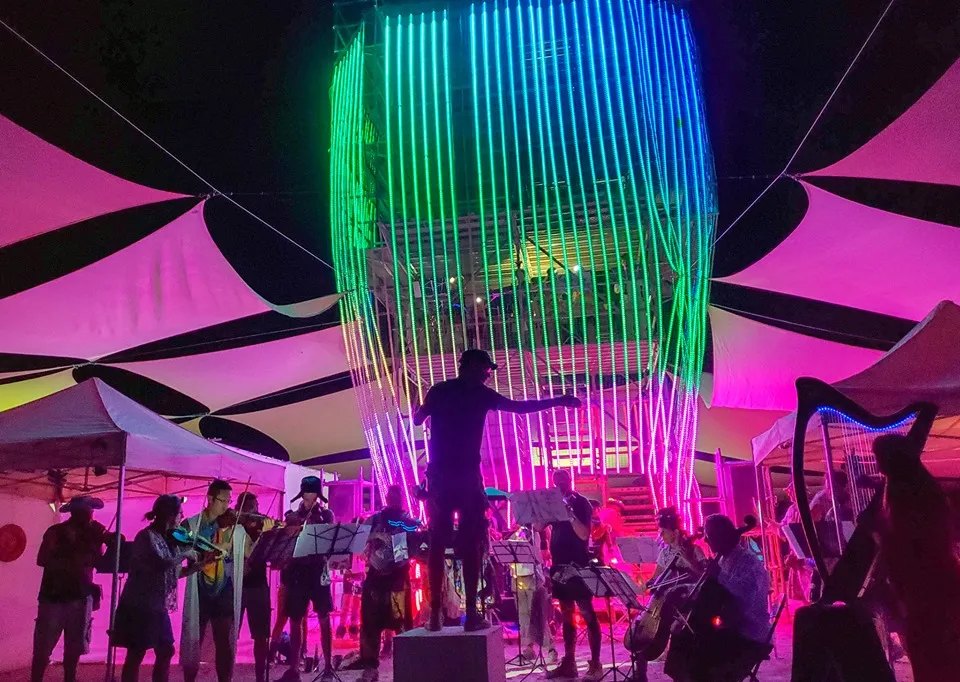 The tower being played by the Black Rock Philharmonic